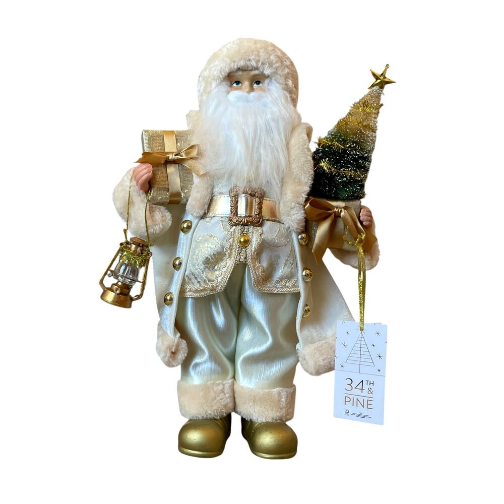 34th & Pine 18in Gold Ivory Standing Santa Figurine Christmas Holiday Glam New